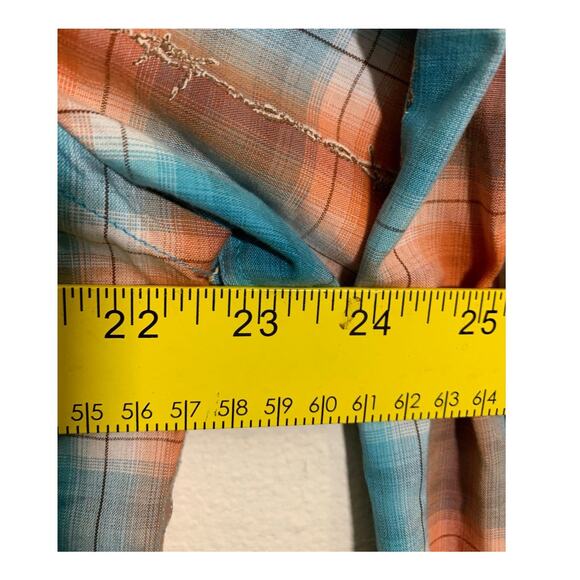 Western Shirt Large Pearl Snap Cowboy Rodeo Orange Blue Plaid Panhandle Slim - Picture 8 of 11